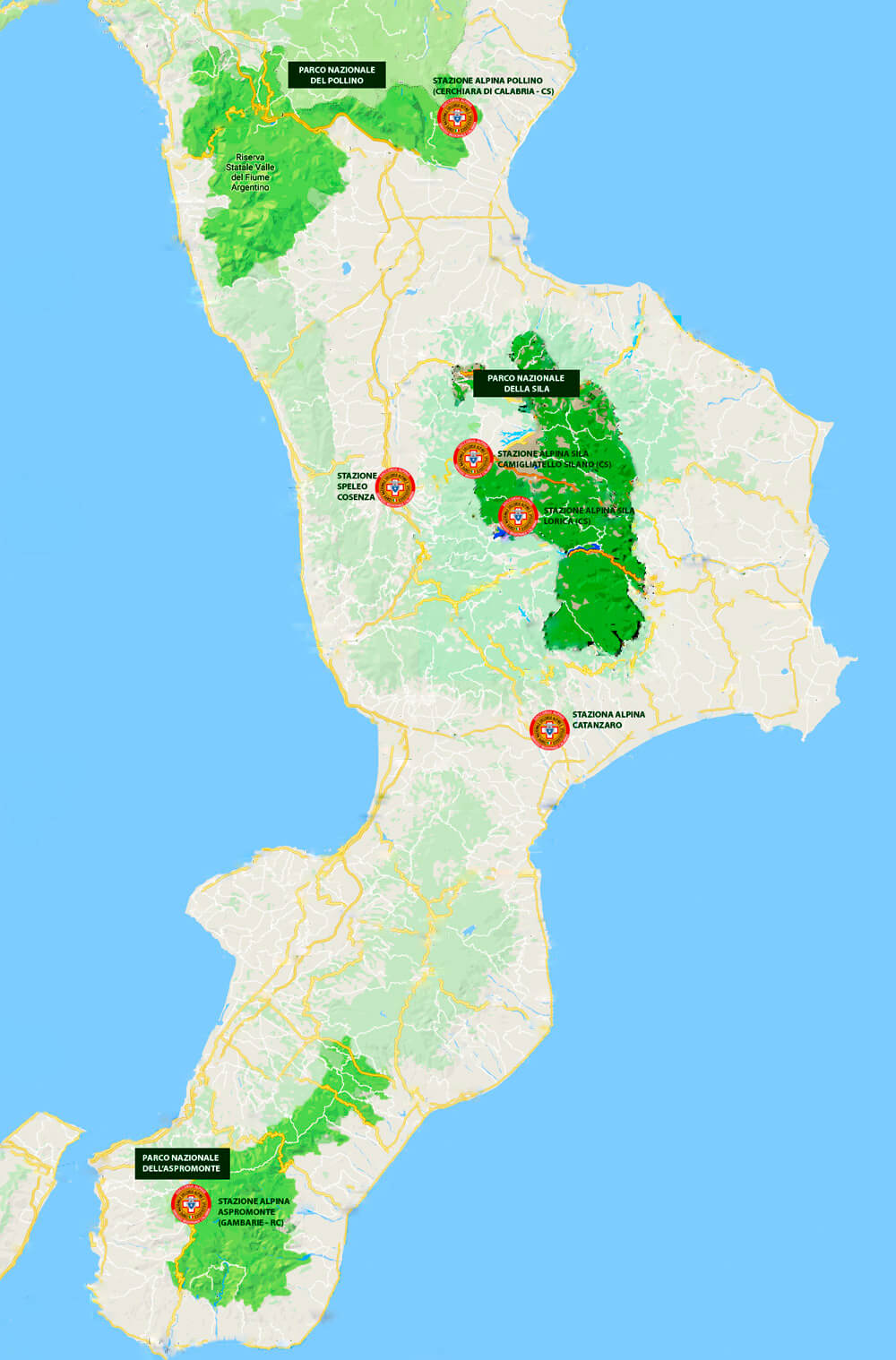 Posizionamento stazioni in Calabria